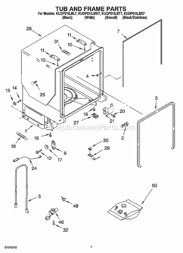 KitchenAid KUDP01ILBL7 Dishwasher Tub and Frame Parts Diagram