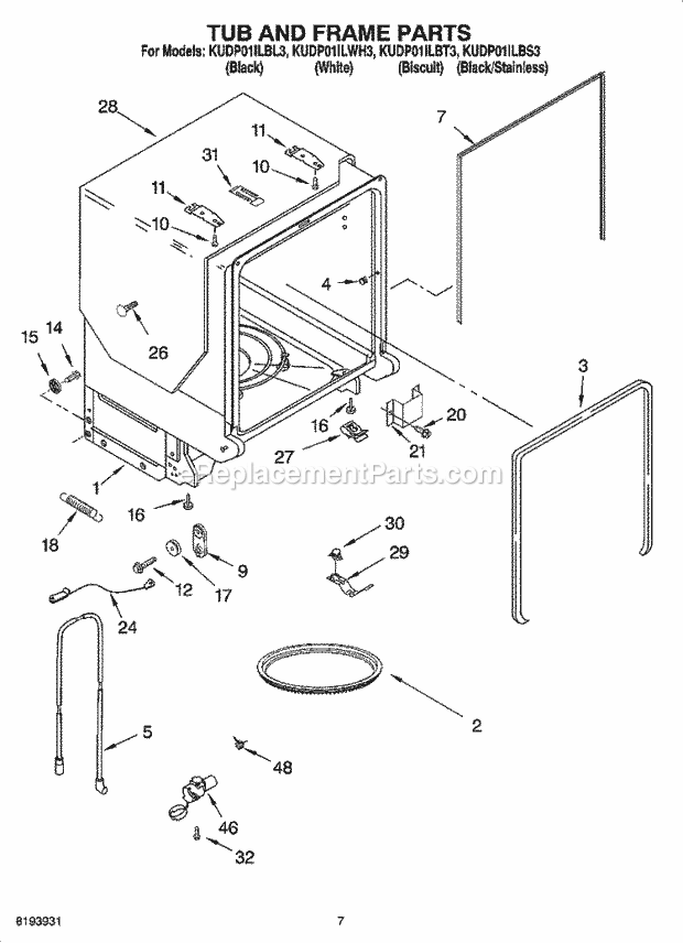 KitchenAid KUDP01ILBS3 Dishwasher Tub and Frame Parts Diagram