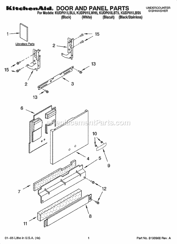 KitchenAid KUDP01ILBS5 Dishwasher Door and Panel Parts Diagram