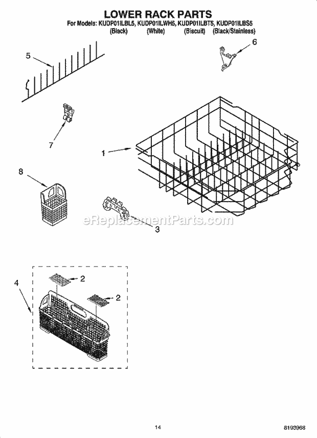 KitchenAid KUDP01ILBS5 Dishwasher Lower Rack Parts, Optional Parts (Not Included) Diagram