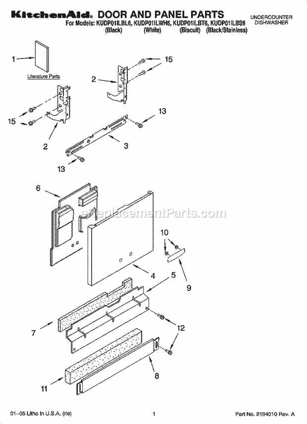 KitchenAid KUDP01ILBS6 Dishwasher Door and Panel Parts Diagram