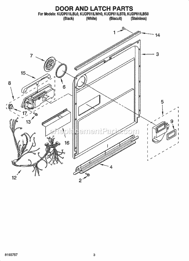 KitchenAid KUDP01ILBT0 Dishwasher Door and Latch Parts Diagram