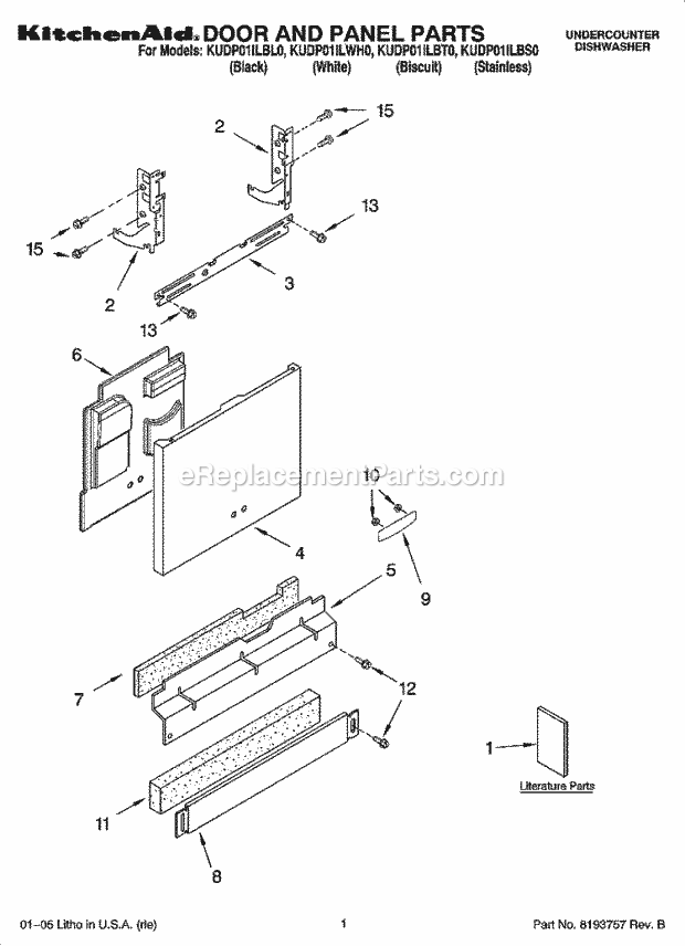 KitchenAid KUDP01ILBT0 Dishwasher Door and Panel Parts Diagram