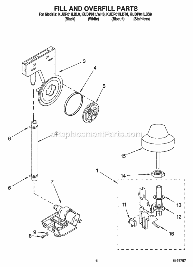 KitchenAid KUDP01ILBT0 Dishwasher Fill and Overfill Parts Diagram