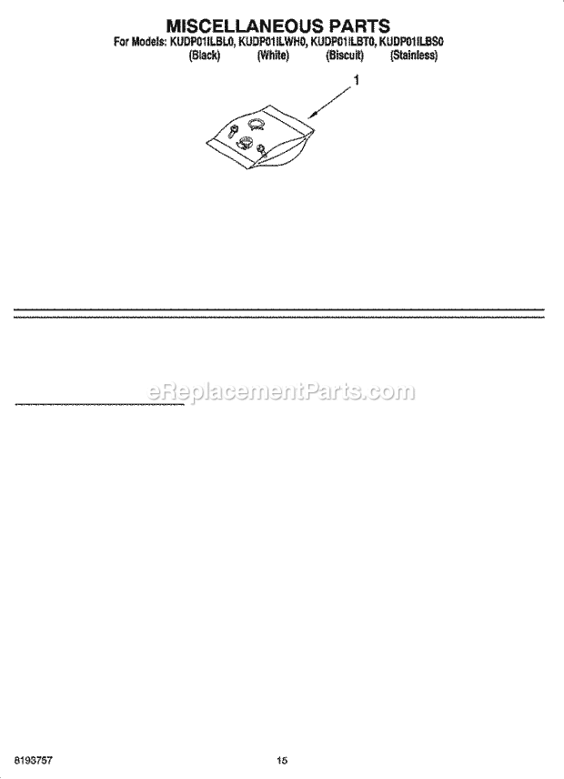 KitchenAid KUDP01ILBT0 Dishwasher Miscellaneous Parts Optional Parts (Not Included) Diagram