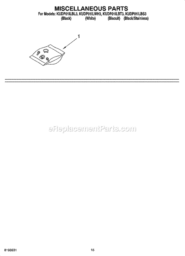 KitchenAid KUDP01ILBT3 Dishwasher Miscellaneous Parts Optional Parts (Not Included) Diagram