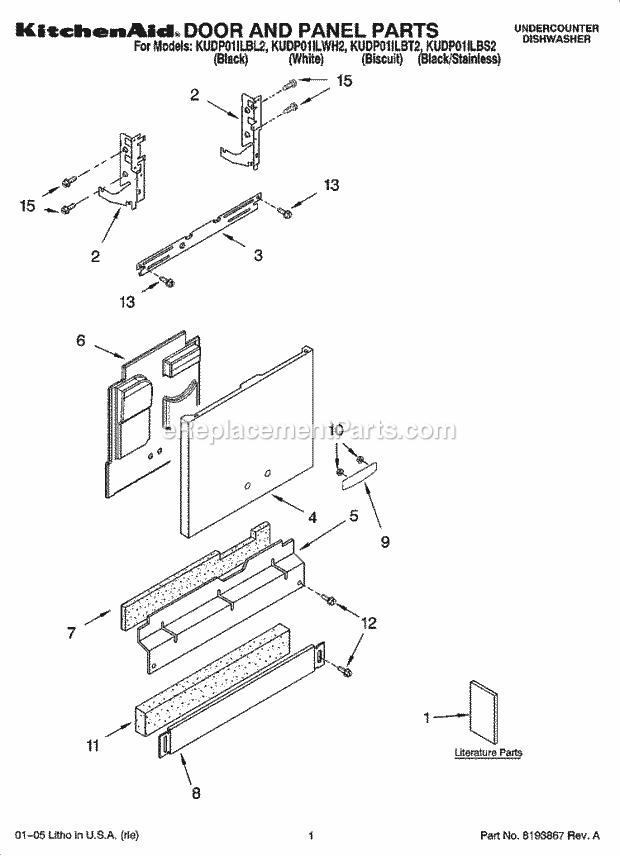 KitchenAid KUDP01ILWH2 Dishwasher Door and Panel Parts Diagram