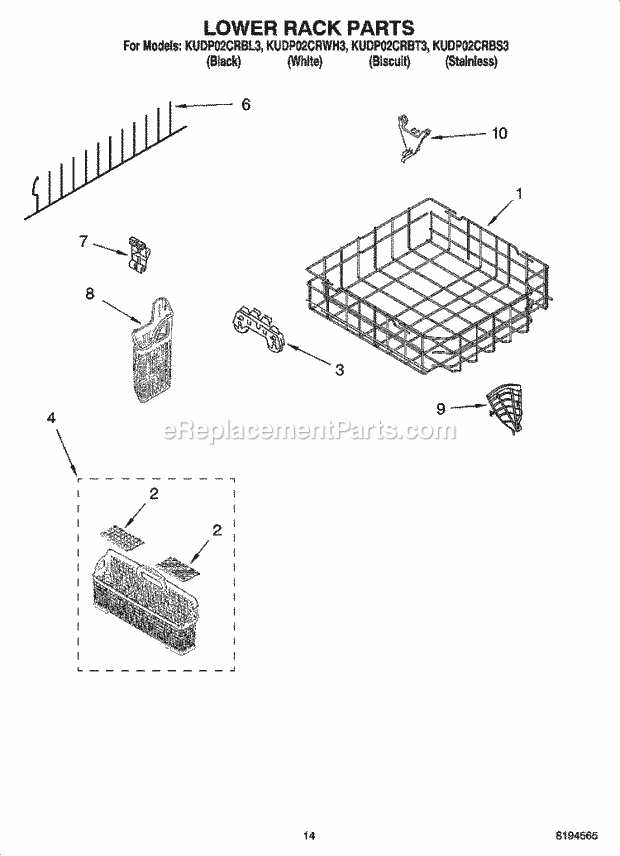 KitchenAid KUDP02CRBT3 Dishwasher Lower Rack Parts, Optional Parts (Not Included) Diagram