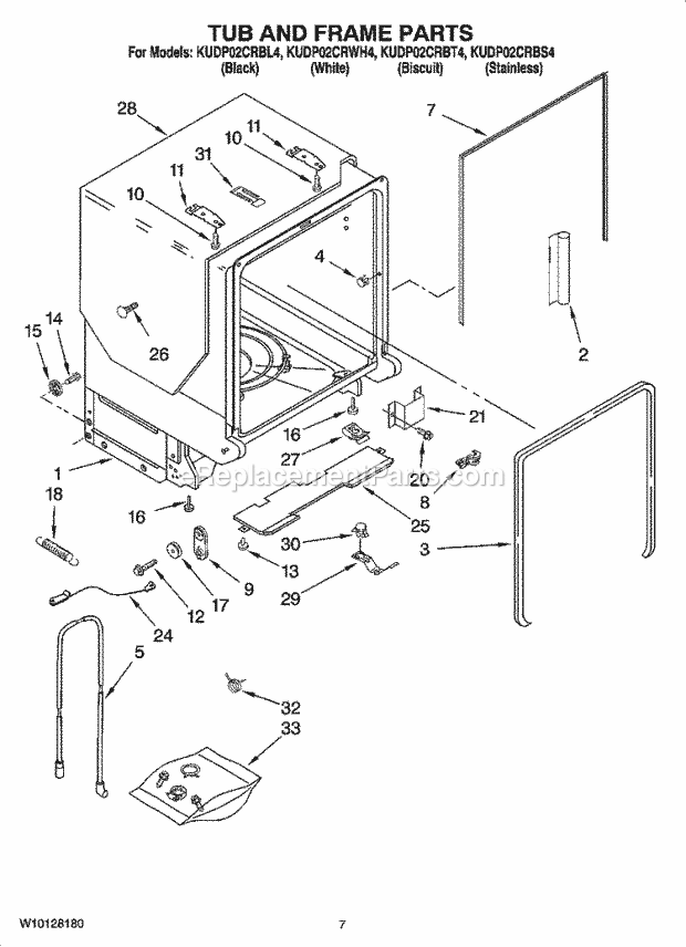 KitchenAid KUDP02CRWH4 Dishwasher Tub and Frame Parts Diagram