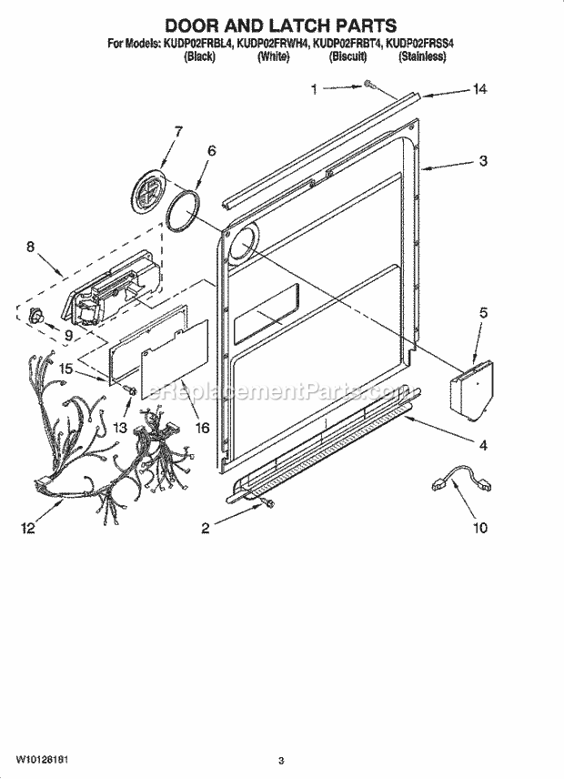 KitchenAid KUDP02FRBL4 Dishwasher Door and Latch Parts Diagram