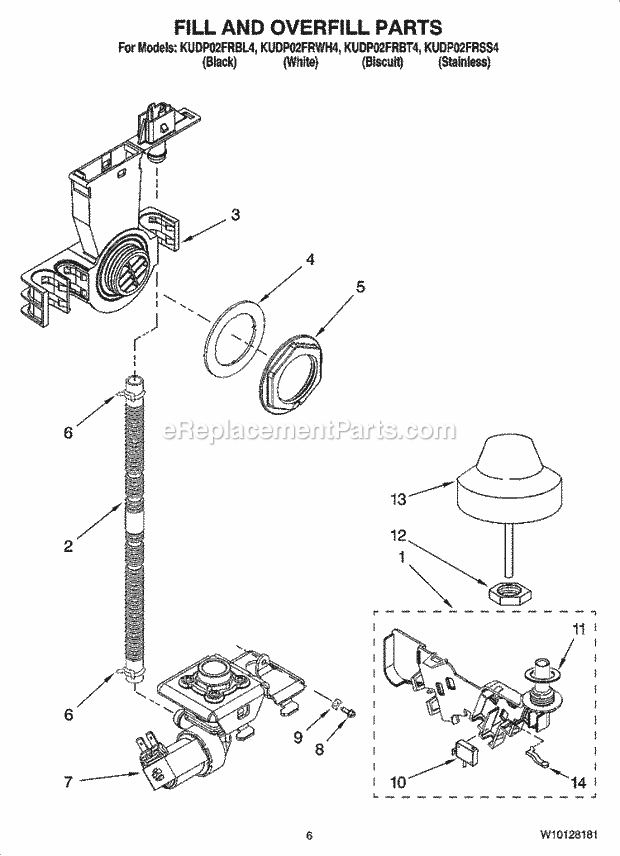 KitchenAid KUDP02FRBL4 Dishwasher Fill and Overfill Parts Diagram