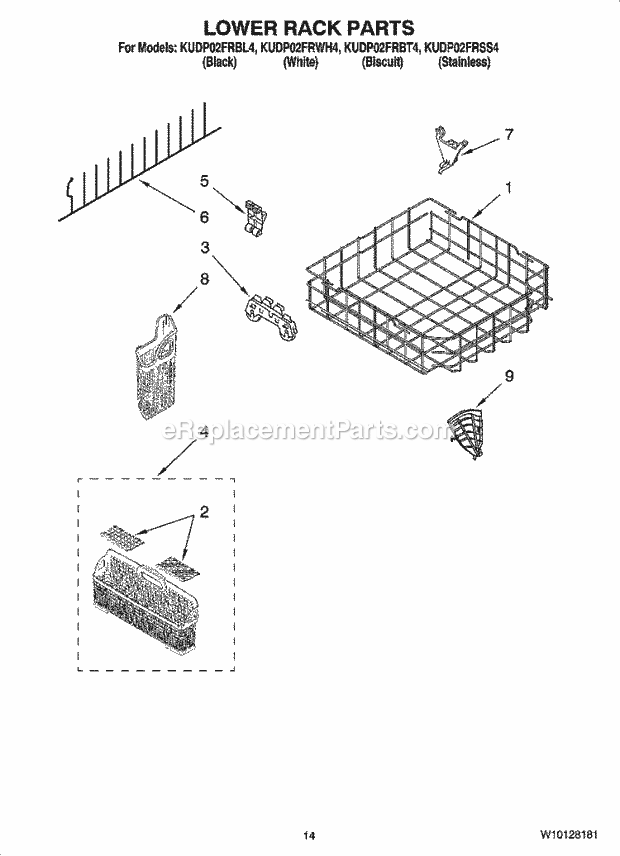 KitchenAid KUDP02FRBL4 Dishwasher Lower Rack Parts, Optional Parts (Not Included) Diagram