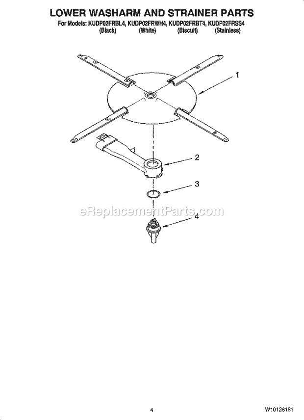 KitchenAid KUDP02FRBL4 Dishwasher Lower Washarm and Strainer Parts Diagram