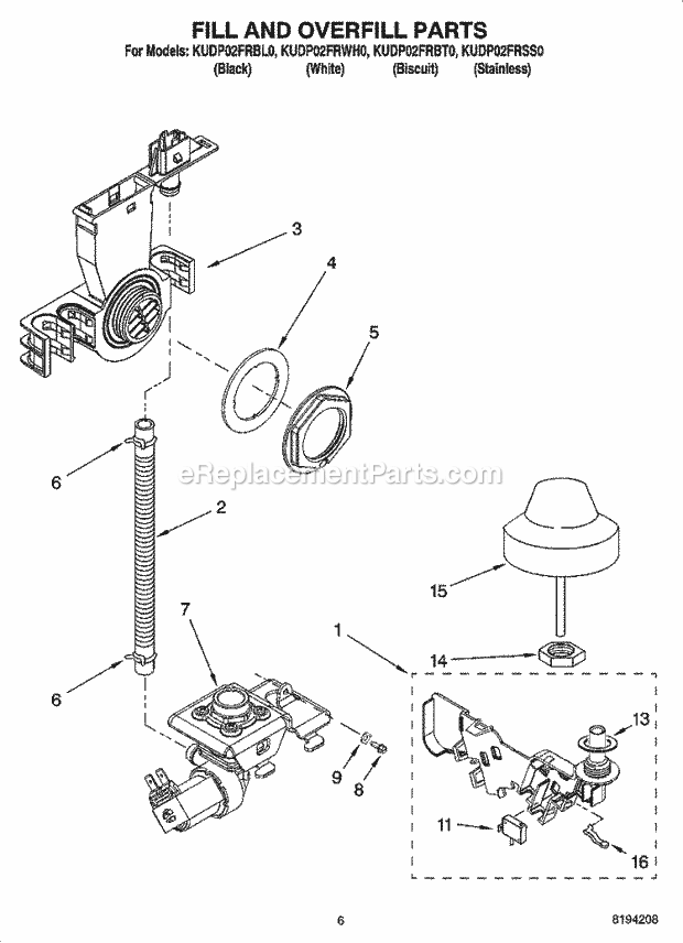 KitchenAid KUDP02FRBT0 Dishwasher Fill and Overfill Parts Diagram