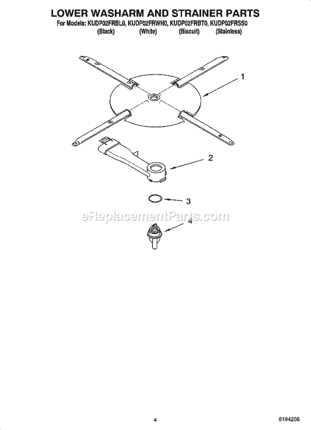 KitchenAid KUDP02FRBT0 Dishwasher Lower Washarm and Strainer Parts Diagram