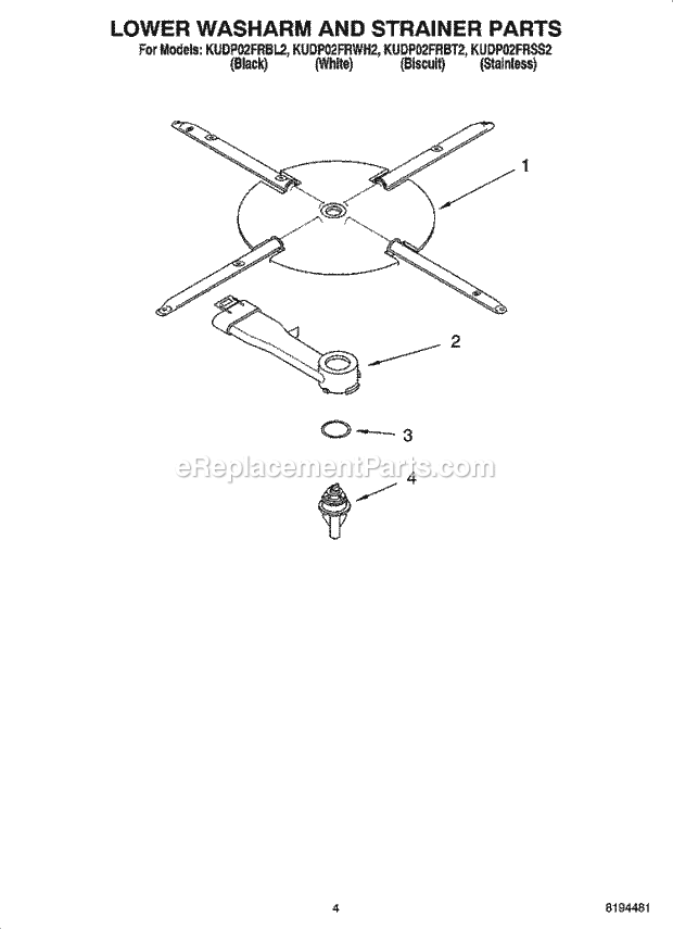 KitchenAid KUDP02FRSS2 Dishwasher Lower Washarm and Strainer Parts Diagram