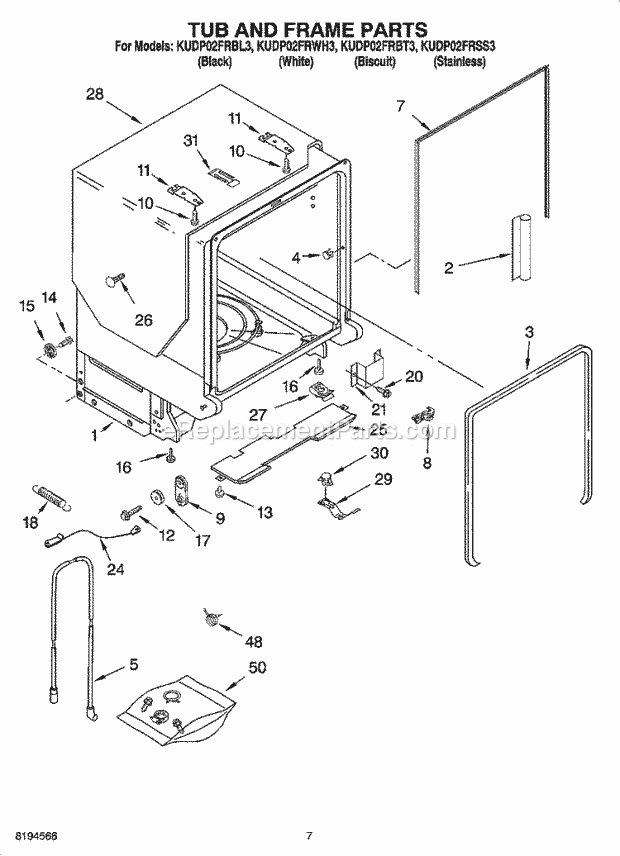 KitchenAid KUDP02FRSS3 Dishwasher Tub and Frame Parts Diagram