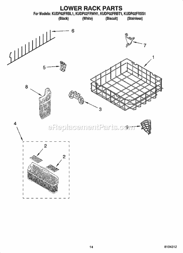 KitchenAid KUDP02FRWH1 Dishwasher Lower Rack Parts, Optional Parts (Not Included) Diagram