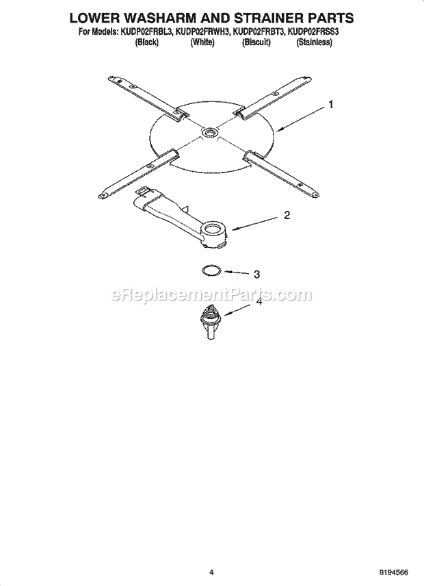 KitchenAid KUDP02FRWH3 Dishwasher Lower Washarm and Strainer Parts Diagram