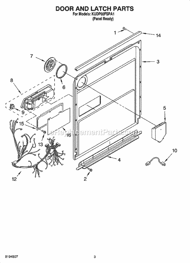 KitchenAid KUDP02FSPA1 Dishwasher Door and Latch Parts Diagram