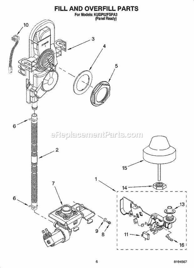 KitchenAid KUDP02FSPA3 Dishwasher Fill and Overfill Parts Diagram