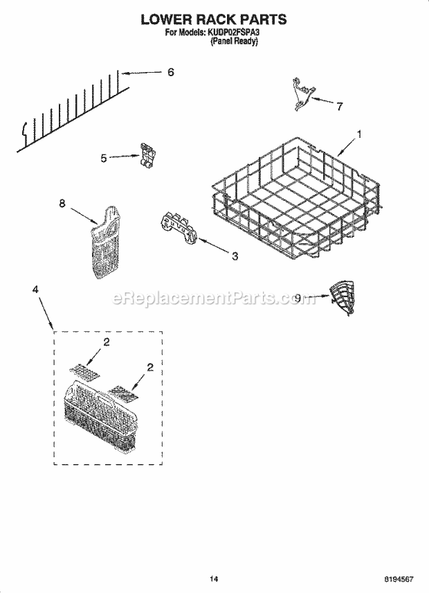 KitchenAid KUDP02FSPA3 Dishwasher Lower Rack Parts, Optional Parts (Not Included) Diagram