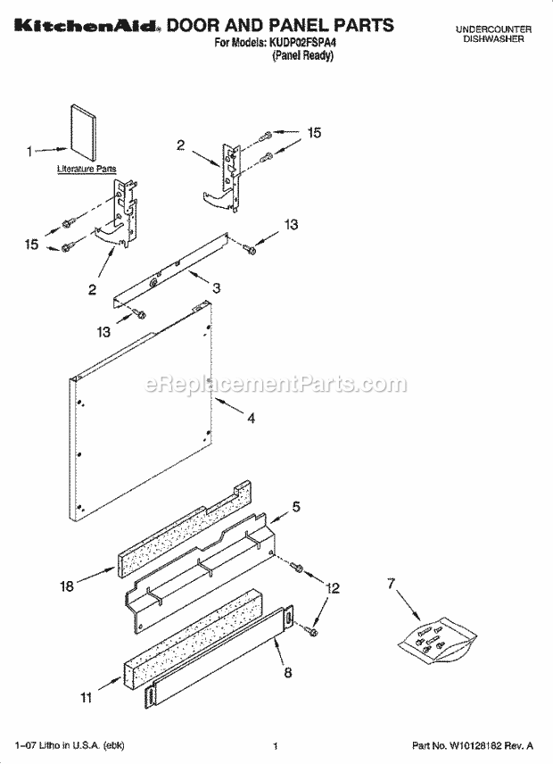 KitchenAid KUDP02FSPA4 Dishwasher Door and Panel Parts Diagram