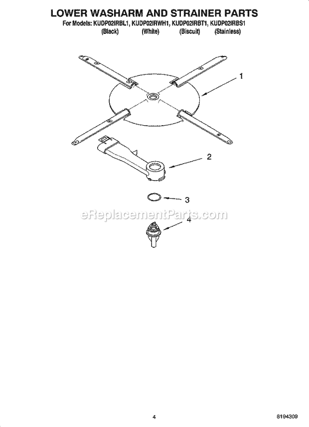 KitchenAid KUDP02IRBL1 Dishwasher Lower Washarm and Strainer Parts Diagram