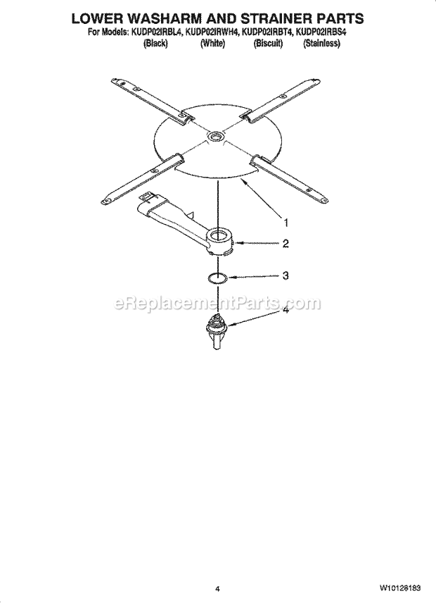 KitchenAid KUDP02IRBL4 Dishwasher Lower Washarm and Strainer Parts Diagram