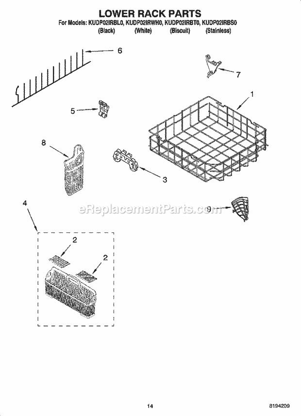 KitchenAid KUDP02IRBS0 Dishwasher Lower Rack Parts, Optional Parts (Not Included) Diagram