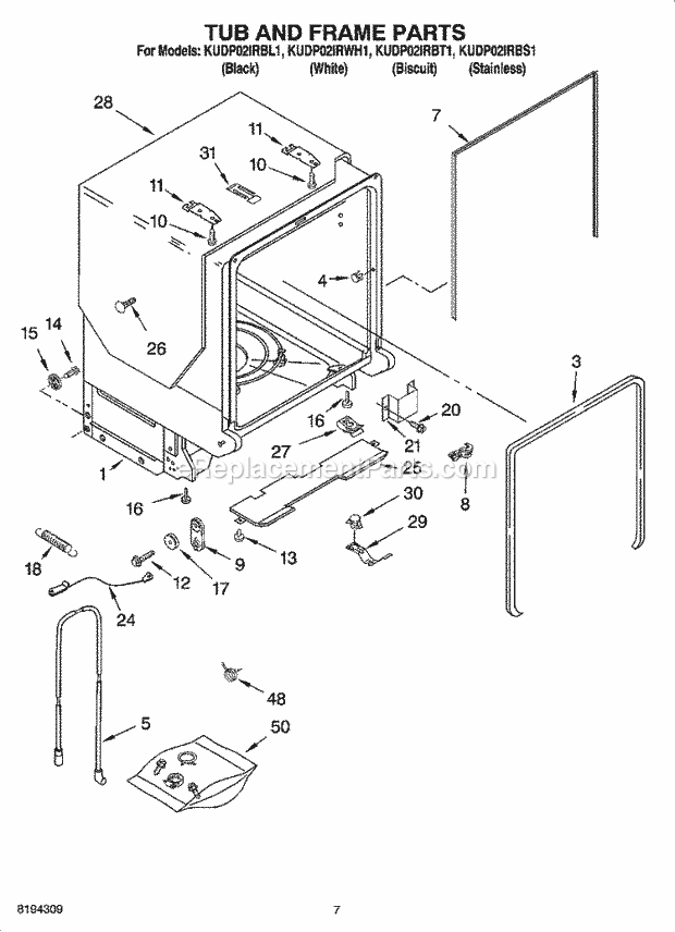 KitchenAid KUDP02IRBS1 Dishwasher Tub and Frame Parts Diagram