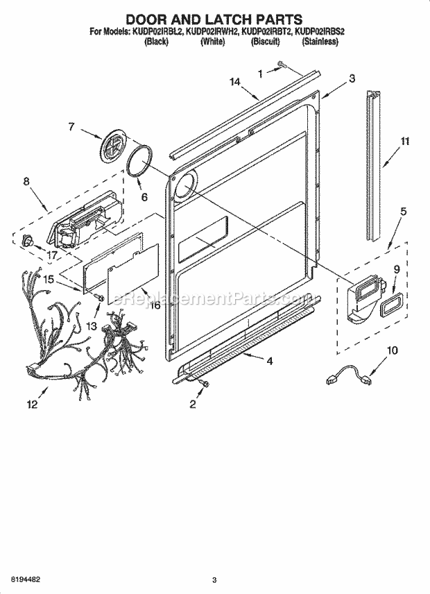 KitchenAid KUDP02IRBS2 Dishwasher Door and Latch Parts Diagram