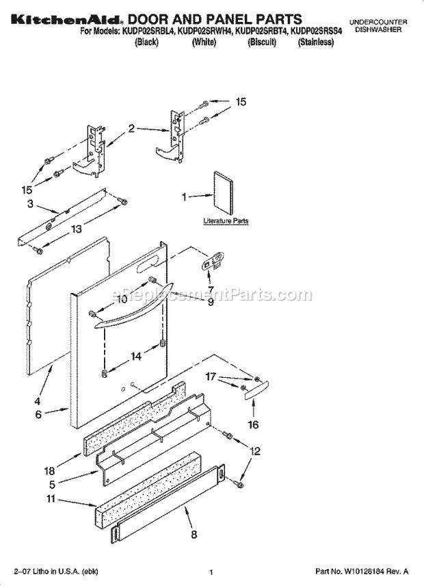 KitchenAid KUDP02SRBL4 Dishwasher Door and Panel Parts Diagram