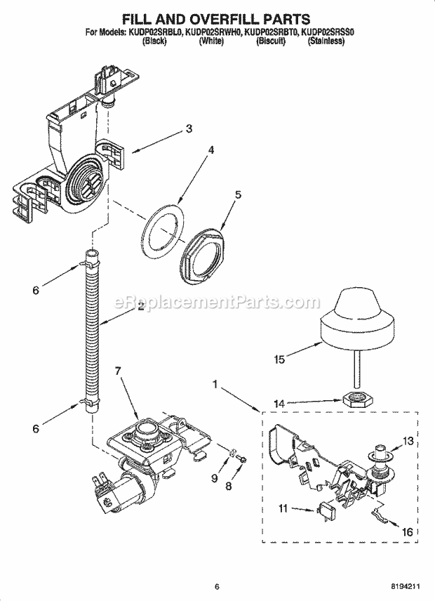 KitchenAid KUDP02SRSS0 Dishwasher Fill and Overfill Parts Diagram