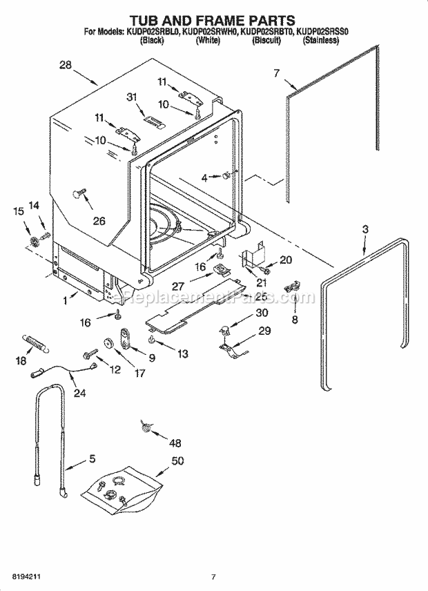 KitchenAid KUDP02SRSS0 Dishwasher Tub and Frame Parts Diagram