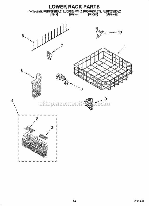 KitchenAid KUDP02SRSS2 Dishwasher Lower Rack Parts, Optional Parts (Not Included) Diagram