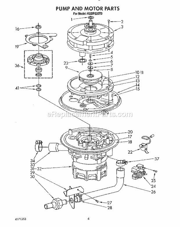 KitchenAid KUDP220T0 Dishwasher Pump and Motor Diagram