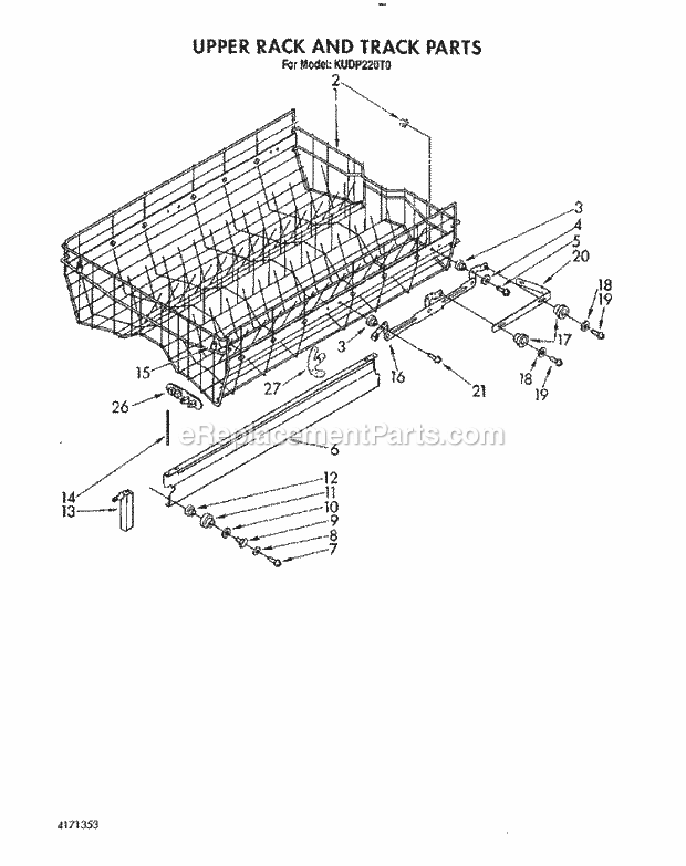 KitchenAid KUDP220T0 Dishwasher Upper Rack and Track Diagram