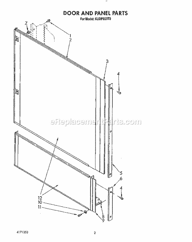 KitchenAid KUDP220T0 Dishwasher Door and Panel Diagram