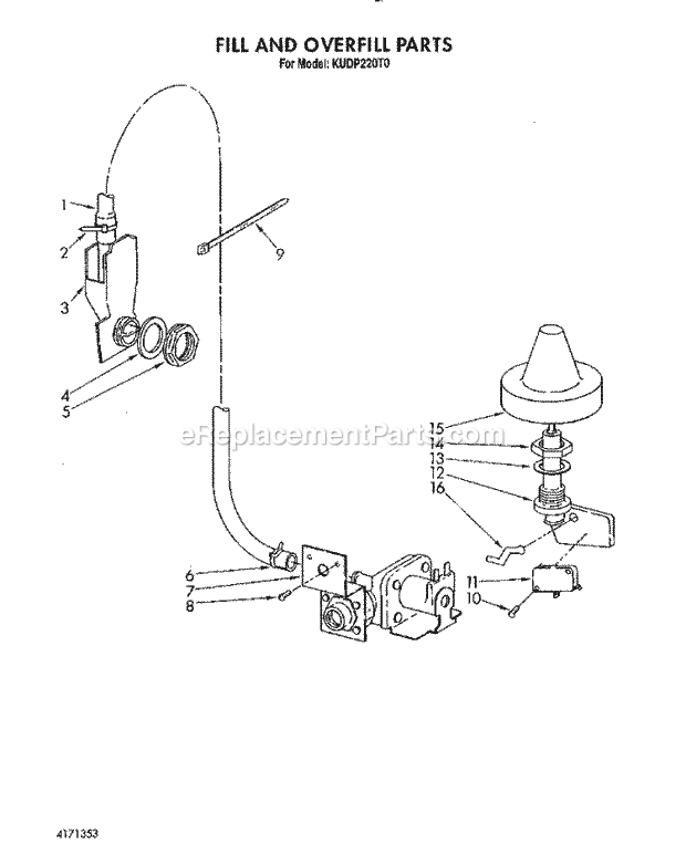 KitchenAid KUDP220T0 Dishwasher Fill and Overfill Diagram