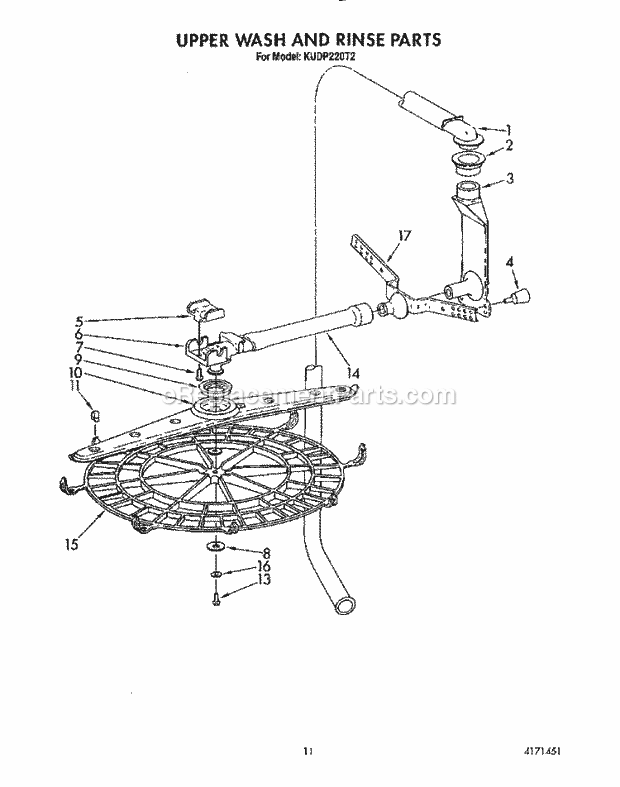 KitchenAid KUDP220T2 Dishwasher Upper Wash and Rinse Diagram