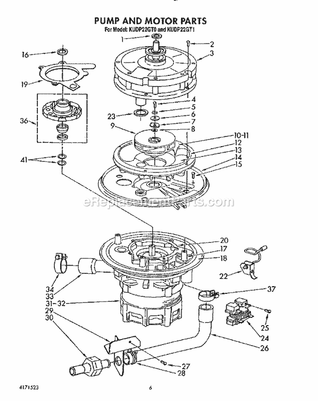 KitchenAid KUDP22GT0 Dishwasher Pump and Motor Diagram