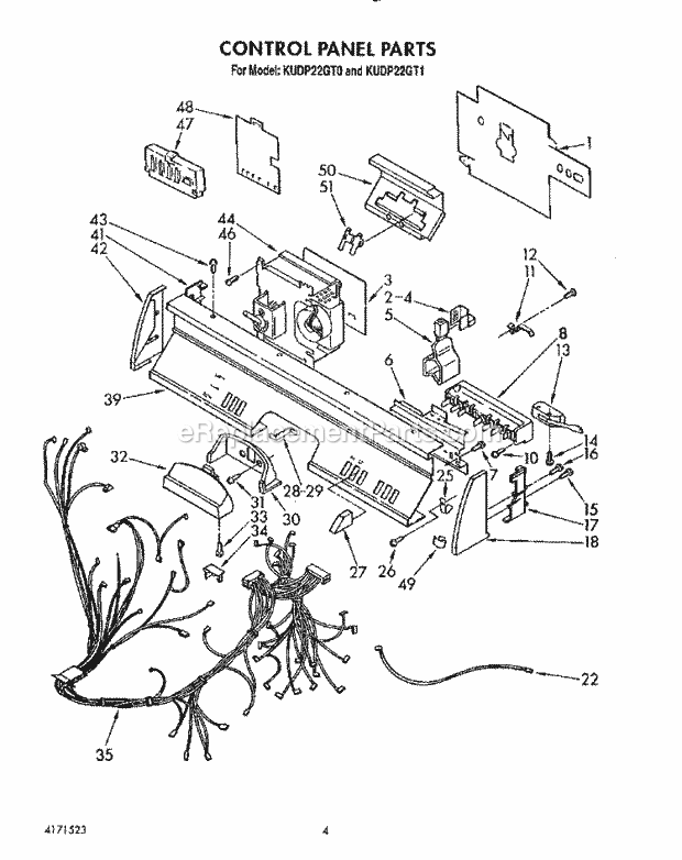 KitchenAid KUDP22GT0 Dishwasher Control Panel, Lit/Optional Diagram