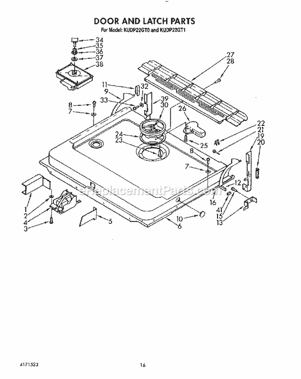 KitchenAid KUDP22GT0 Dishwasher Door and Latch Diagram