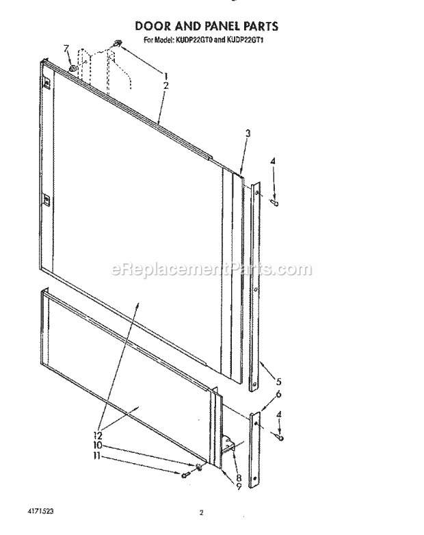 KitchenAid KUDP22GT0 Dishwasher Door and Panel Diagram