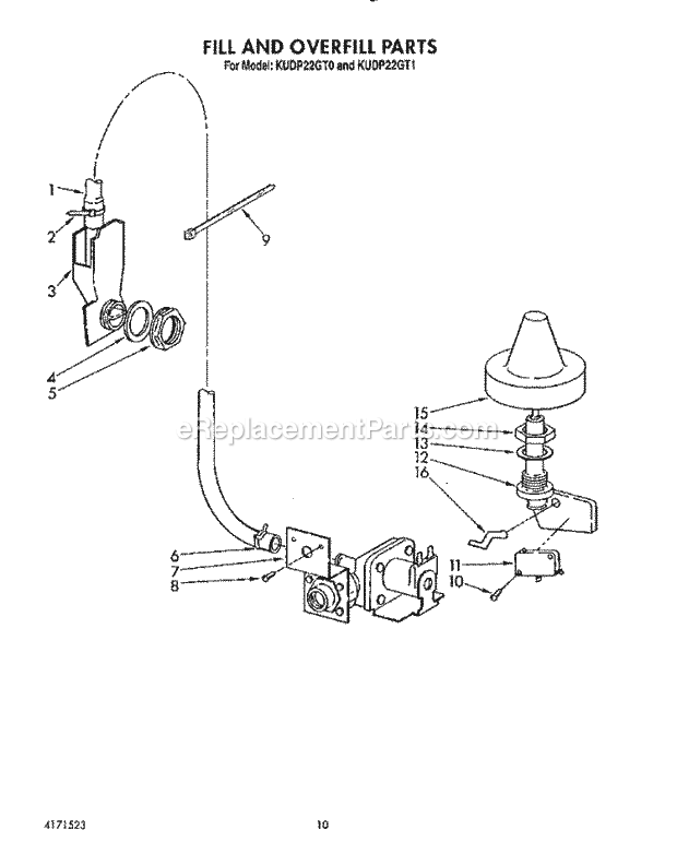 KitchenAid KUDP22GT0 Dishwasher Fill and Overfill Diagram