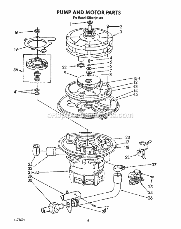 KitchenAid KUDP22GT3 Dishwasher Pump and Motor Diagram