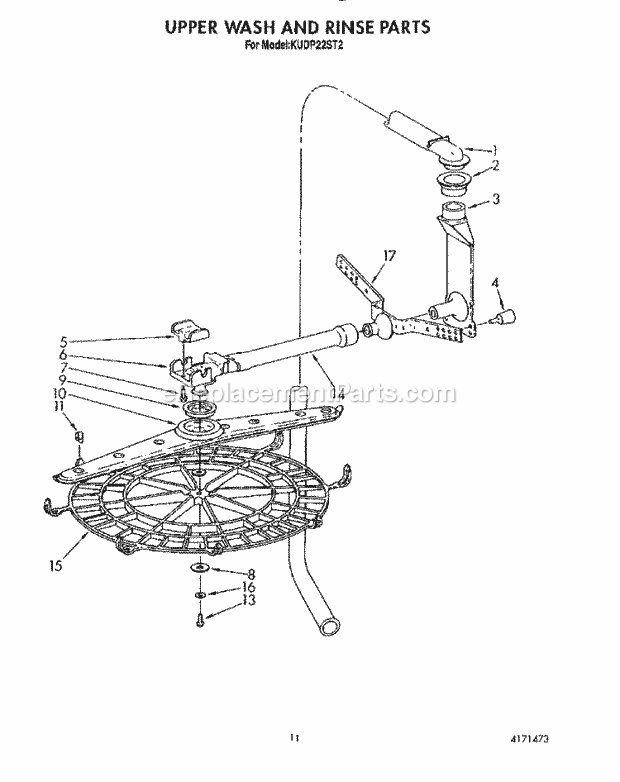 KitchenAid KUDP22ST2 Dishwasher Upper Wash and Rinse Diagram