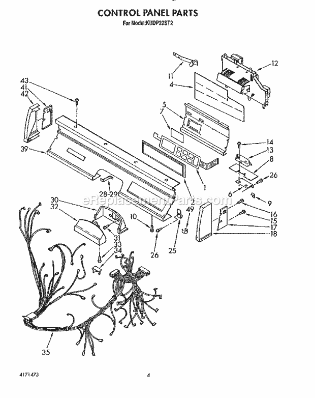 KitchenAid KUDP22ST2 Dishwasher Control Panel, Lit/Optional Diagram