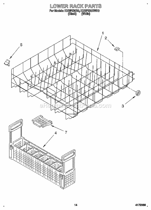 KitchenAid KUDP230B0 Dishwasher Lower Rack Diagram